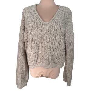Love Tree Boucle Knit Sweater L Beige Textured Chunky Cozy Pullover